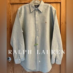 Ralph Lauren Green/White Pinpoint Button Down Dress Shirt 16.5x35